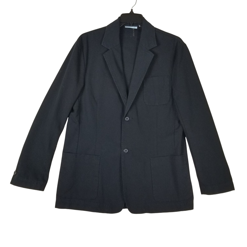 Gene Meyer Sport Coat Blazer Mens Large Black Cotton Two Button Casual Pocket